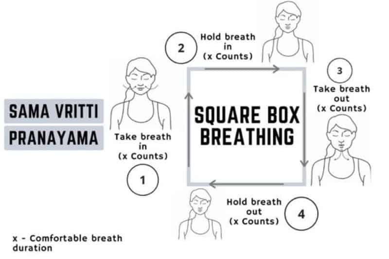 A diagram showing the Sama Vritti Pranayama technique